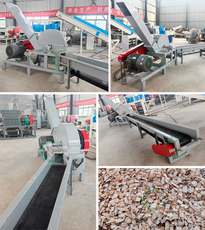 6pcs Blades 37KW Main Power Electric Wood Chipper Machine With 4m Feed Conveyor
